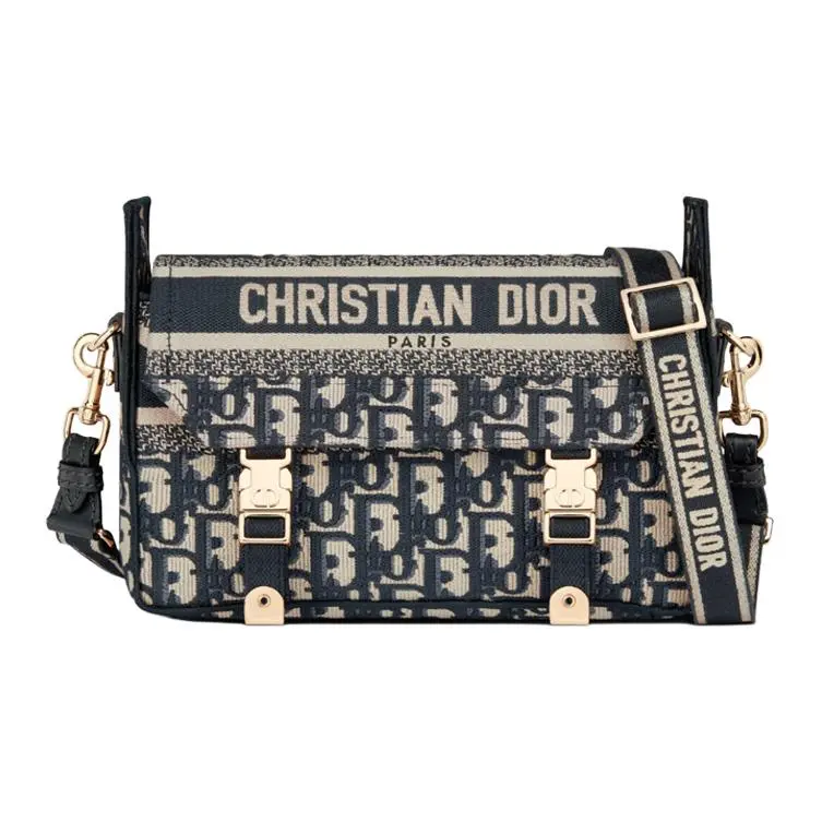 Dior DiorCamp Classic Monogram Embroidered Canvas Crossbody Bag for Women, Adjustable Detachable Strap, Small Size, Black