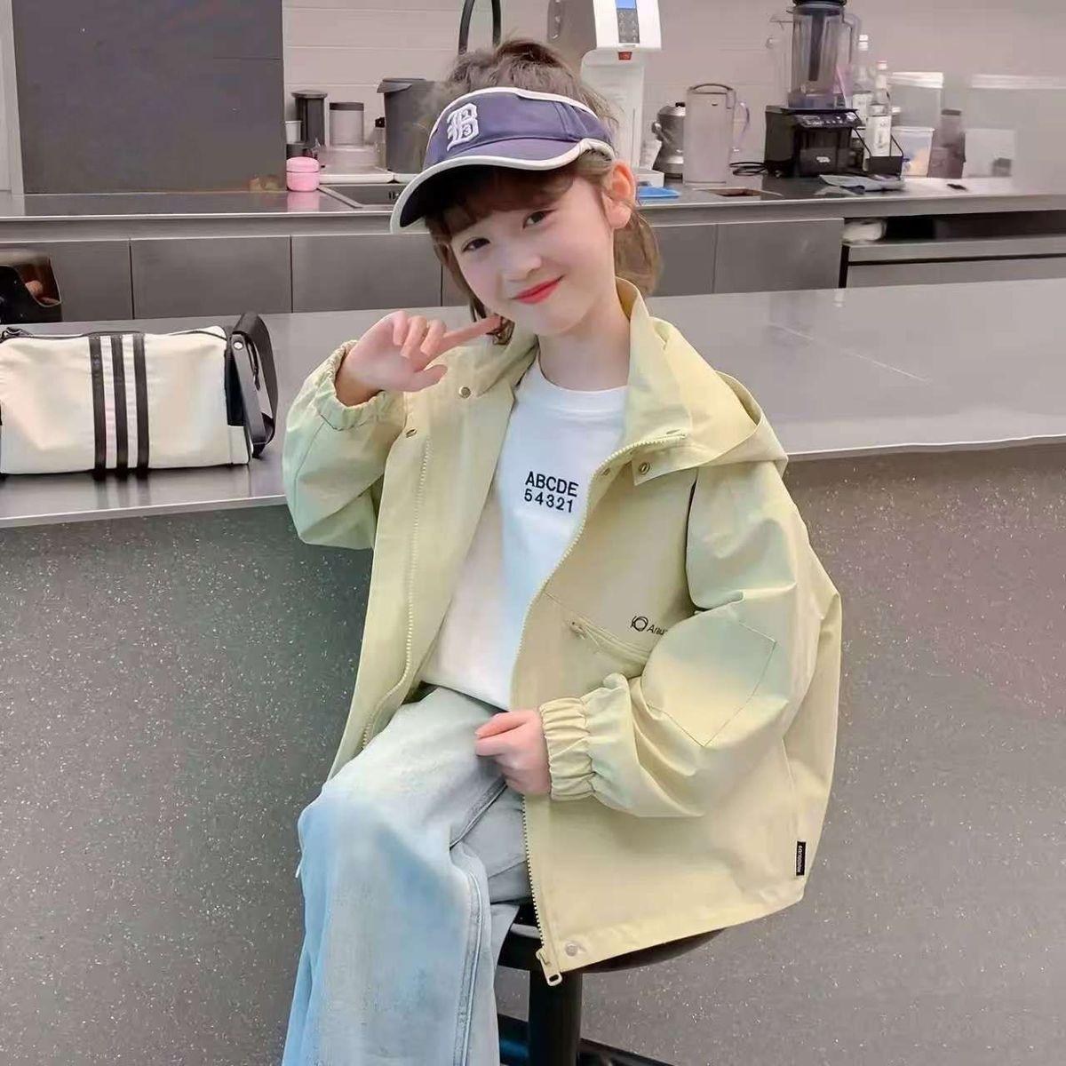 (New)Girls' Spring Fall Jacket, Cute & Cool Windbreaker Hoodie, Outdoor Playwind Coat for Big Kids