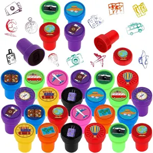 24 Pieces Adventure Travel Print Stamp Mini Colorful Self Inking Stamps Party Favors Assorted Stamp Set for Classroom Party Educational Learning Activities Supplies
