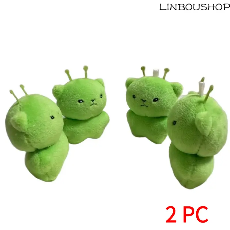 2Pcs Cute Green Alien Cat Plush Keychains, Kawaii Antenna Creature Stuffed Pendants, Soft Fluffy Bag Charms, Cartoon Ornament Quirky Gifts for Girls