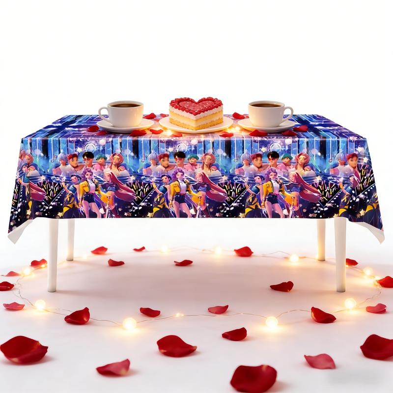 Kpop Girl Hunter Party Table Cover, Disposable Waterproof and Stain-Resistant Tablecloth for Birthdays, Camping and Everyday Decor
