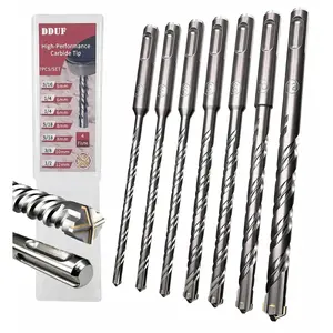 Plus Masonry Drill Bit Set, 7 count 6.3in (160mm) Rotary Hammer Drill Bits with Storage Case 4-  Tip Double Thread Tungsten Steel Concrete Drill Bit for Concrete, Brick, Stone, Walls