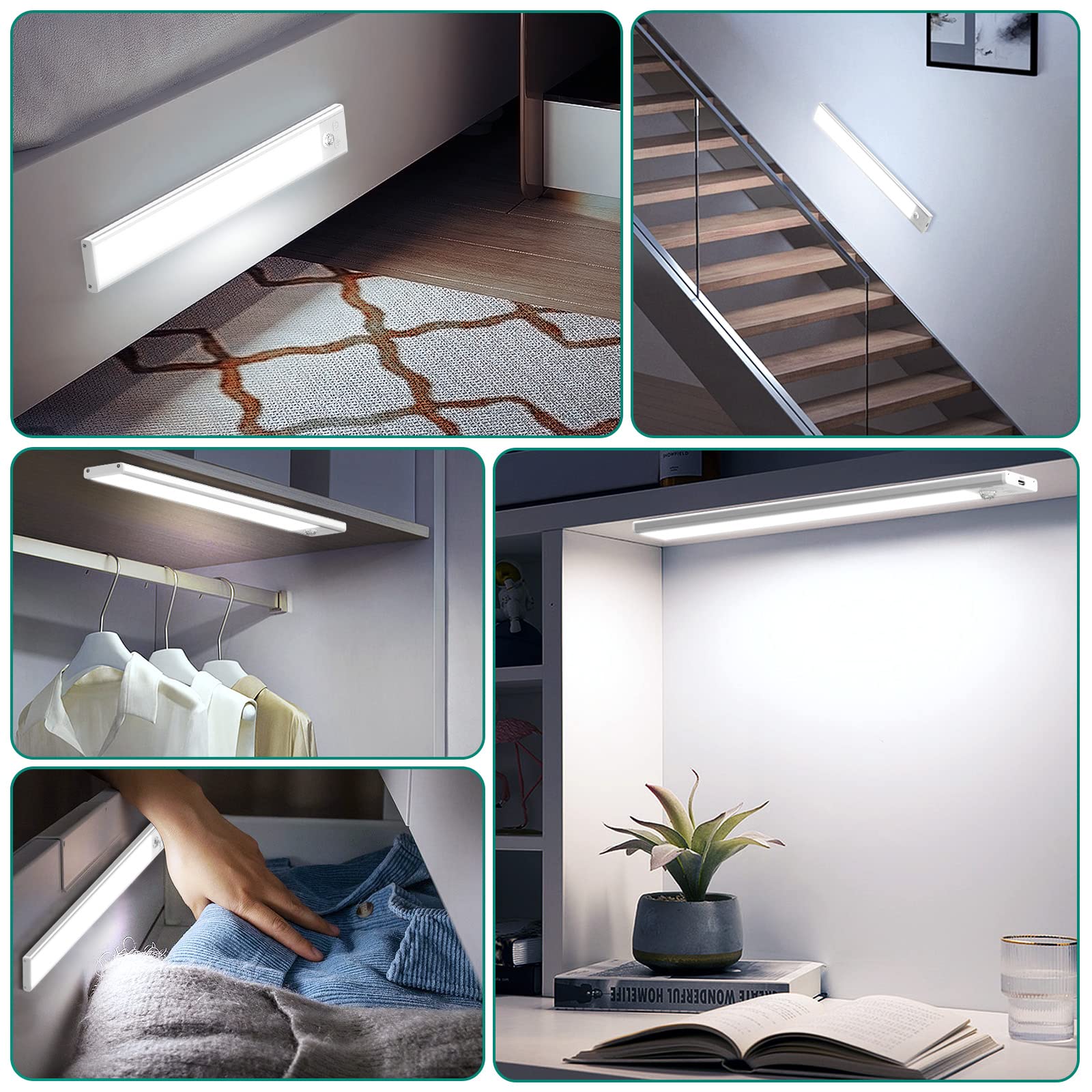 Motion Sensor Cabinet Lights, Rechargeable Magnetic Under Counter Lights, 1500mAh USB Closet Lighting for Kitchen, Stairs, and Indoor Use, Dimmable & Wireless Motion Sensor Cabinet Lights, Rechargeable Magnetic Under Counter Lights, 1500mAh USB Closet Lighting for Kitchen, Stairs, and Indoor Use, Dimmable & Wireless
