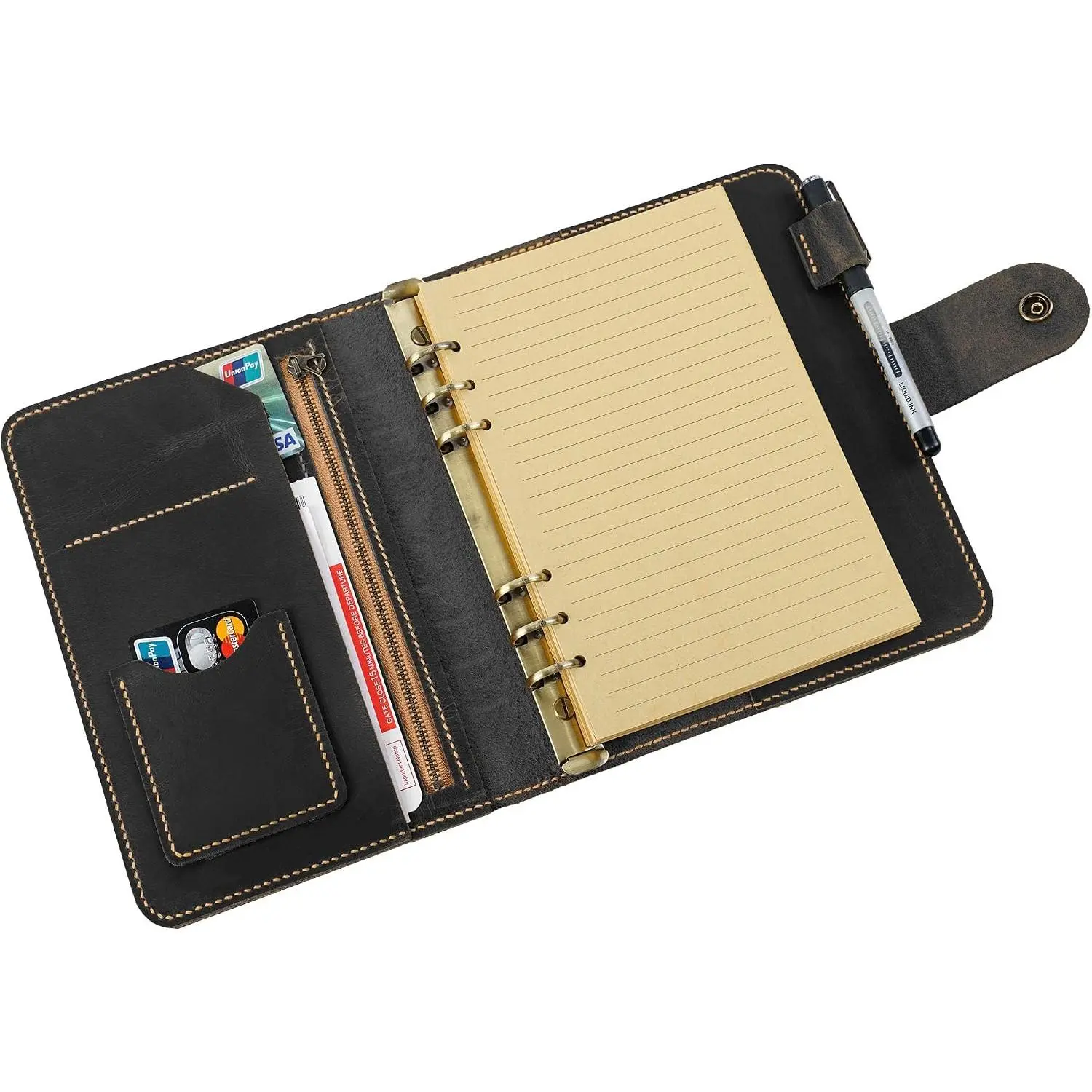 Leather A5 binder planner, Refillable leather journal, Leather notebook, A5 ring binder, Custom  for him, Leadership Gifts, Corporate Gifts for Clients (Black)