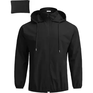 Men's Light Rain Jacket with Hood Packable Waterproof Raincoat Golf Rain Gear Travel Hiking Windbreaker