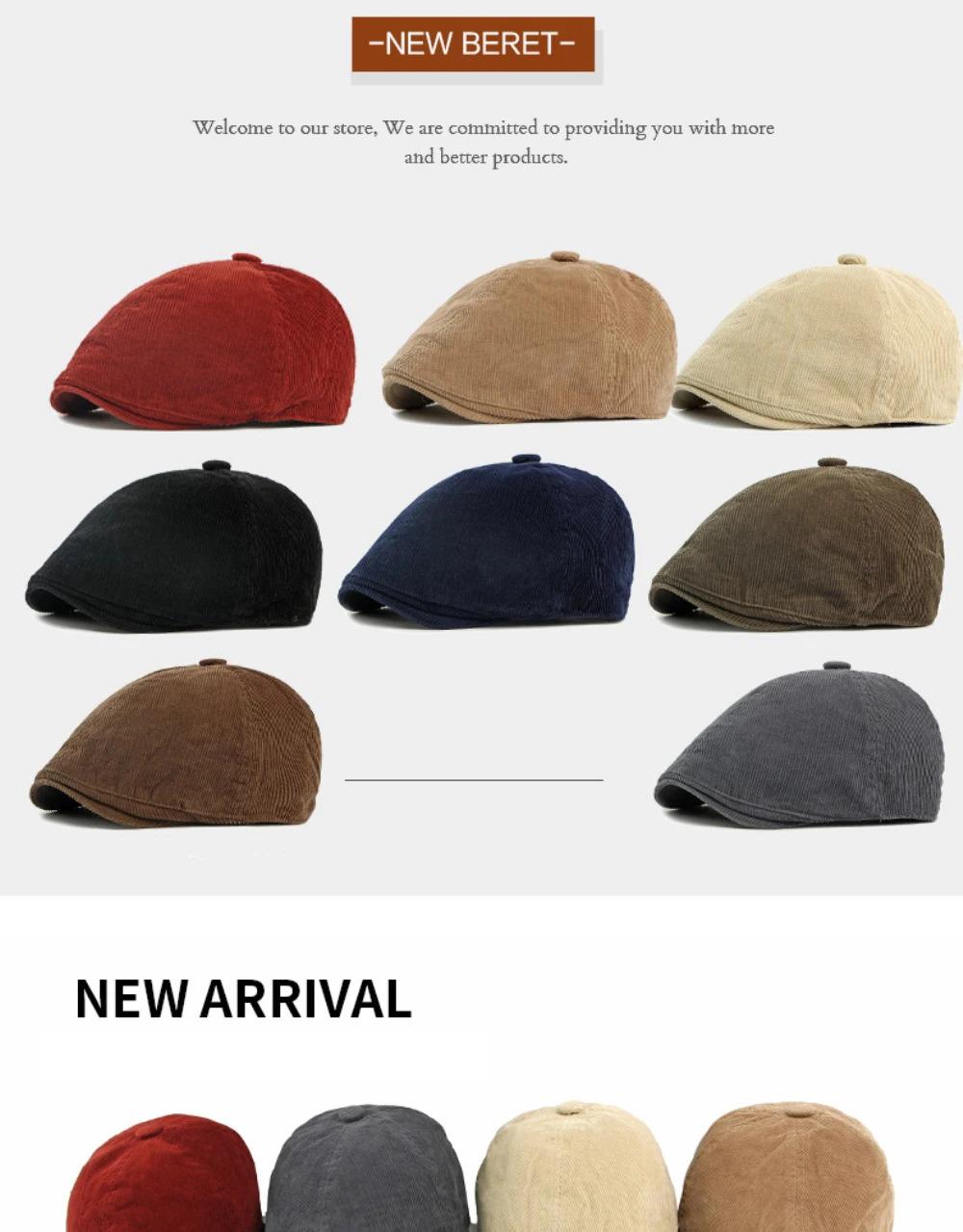 HT5051 Mens Berets Women Retro Artist Painter Beret Hat Spring Autumn Winter Flat Cap Male Female Corduroy Octagonal Beret Caps