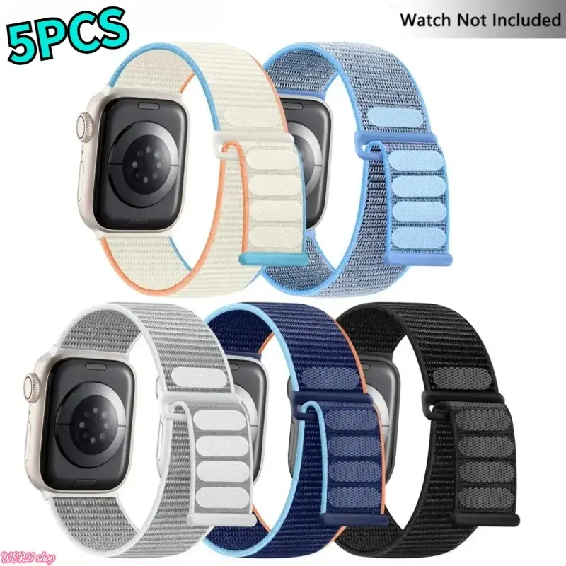 Strap 5PCS 2026 Nylon Apple Watch Band - Velcro Sport Loop, Adjustable, Breathable, and Soft Replacement Strap; Compatible with 38 - 49mm Models (All Series & Ultra Editions); Lightweight and Durable Band