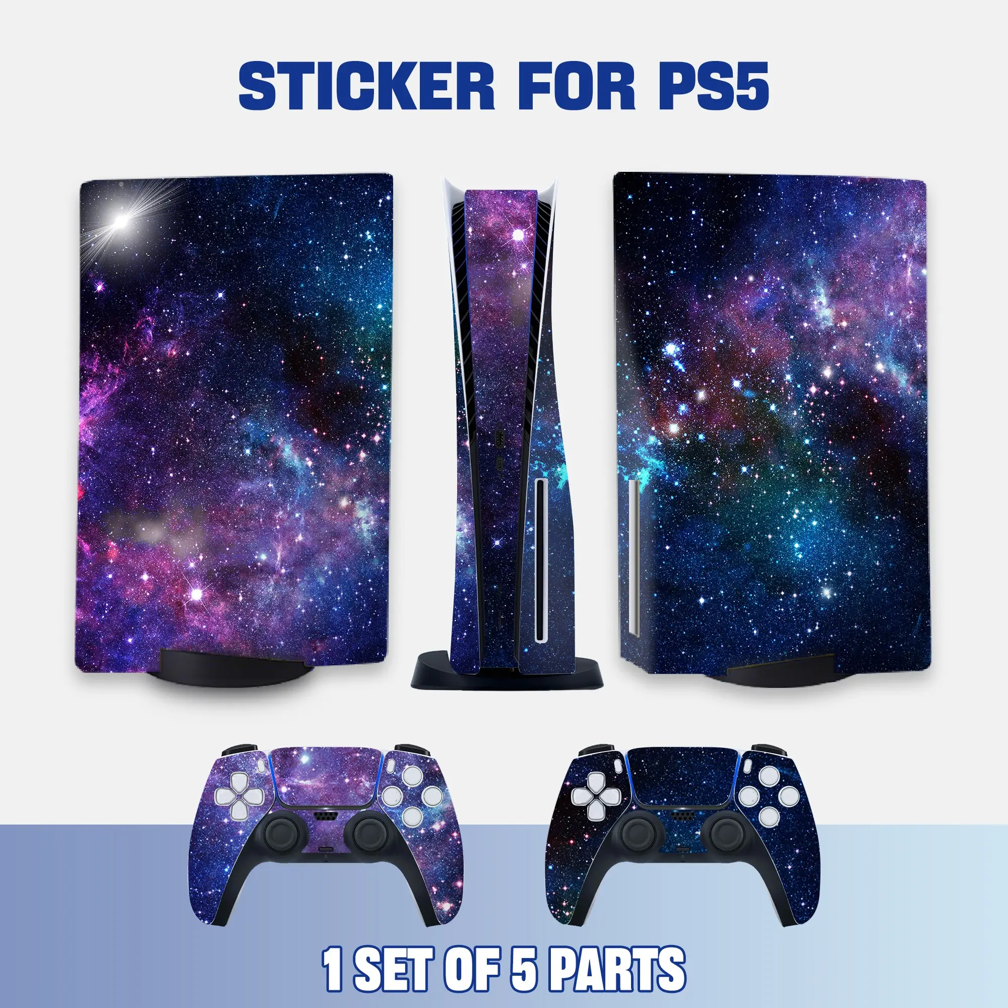 Ps5 Disc Drive Console & Controller Protective Stickers, Vibrant Galaxy Nebula Vinyl Decals, Durable Adhesive Film for Gaming Gear