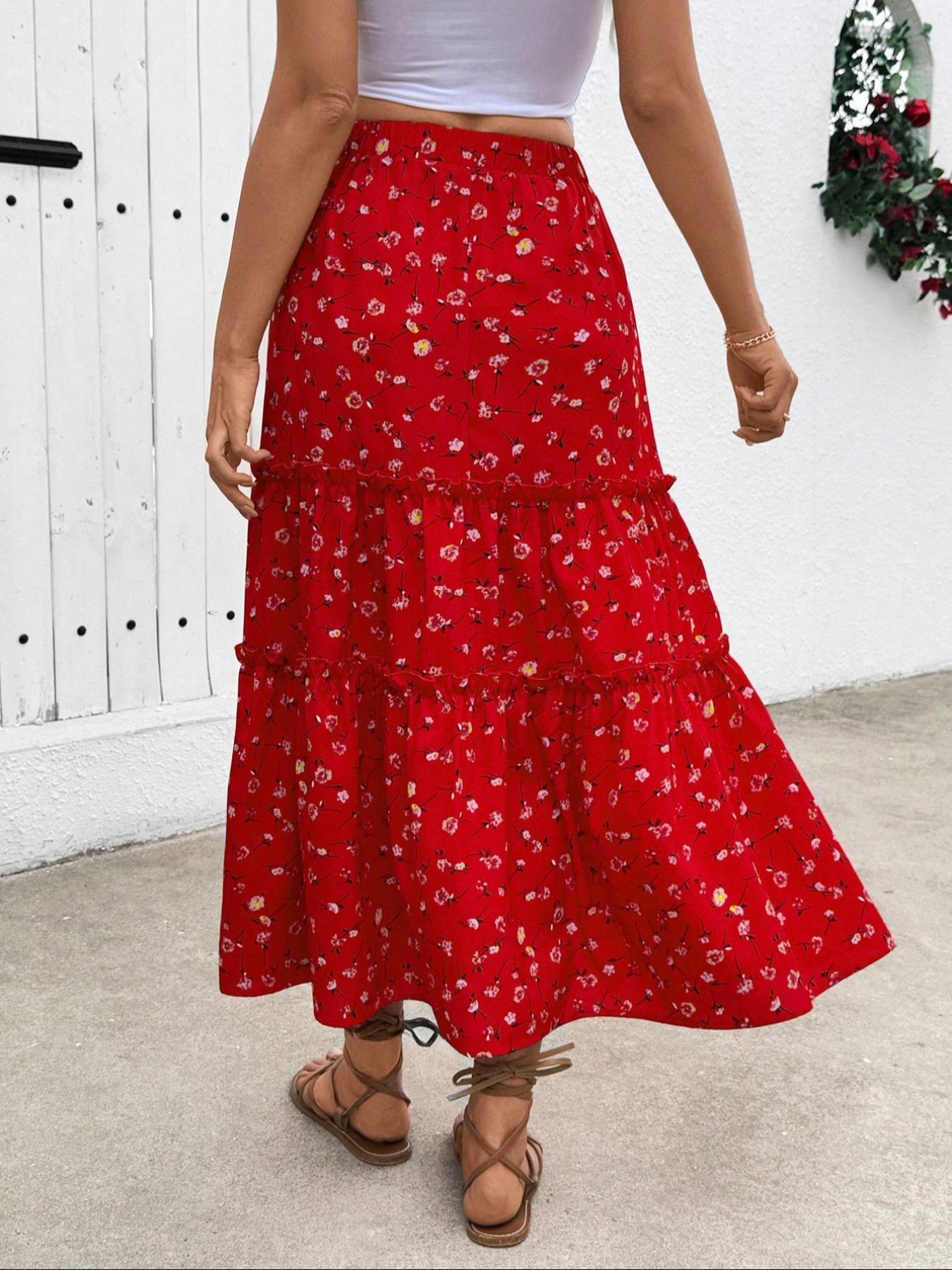 Women's Ditsy Floral Print Long, Elegant Fashion Casual A Line Vintage Skirt for Daily Holiday Vacation Wear, Ladies Bottoms for Summer