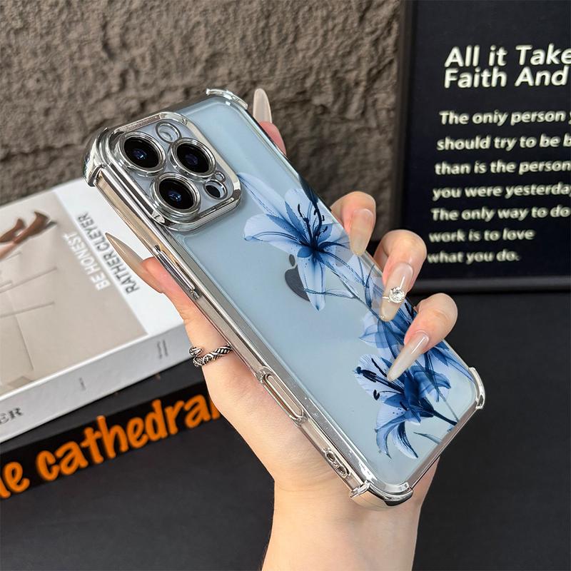 Blue Lily Whisper for Phone Phone Case for iPhone 17/16/15/14/13/12/11/xs/xs max/xr/Samsung/S22/S23/S24/S25PLUS  FE ULTRA  EDGEElegant White Floral Soft TPU Shockproof Protective Cover Gift