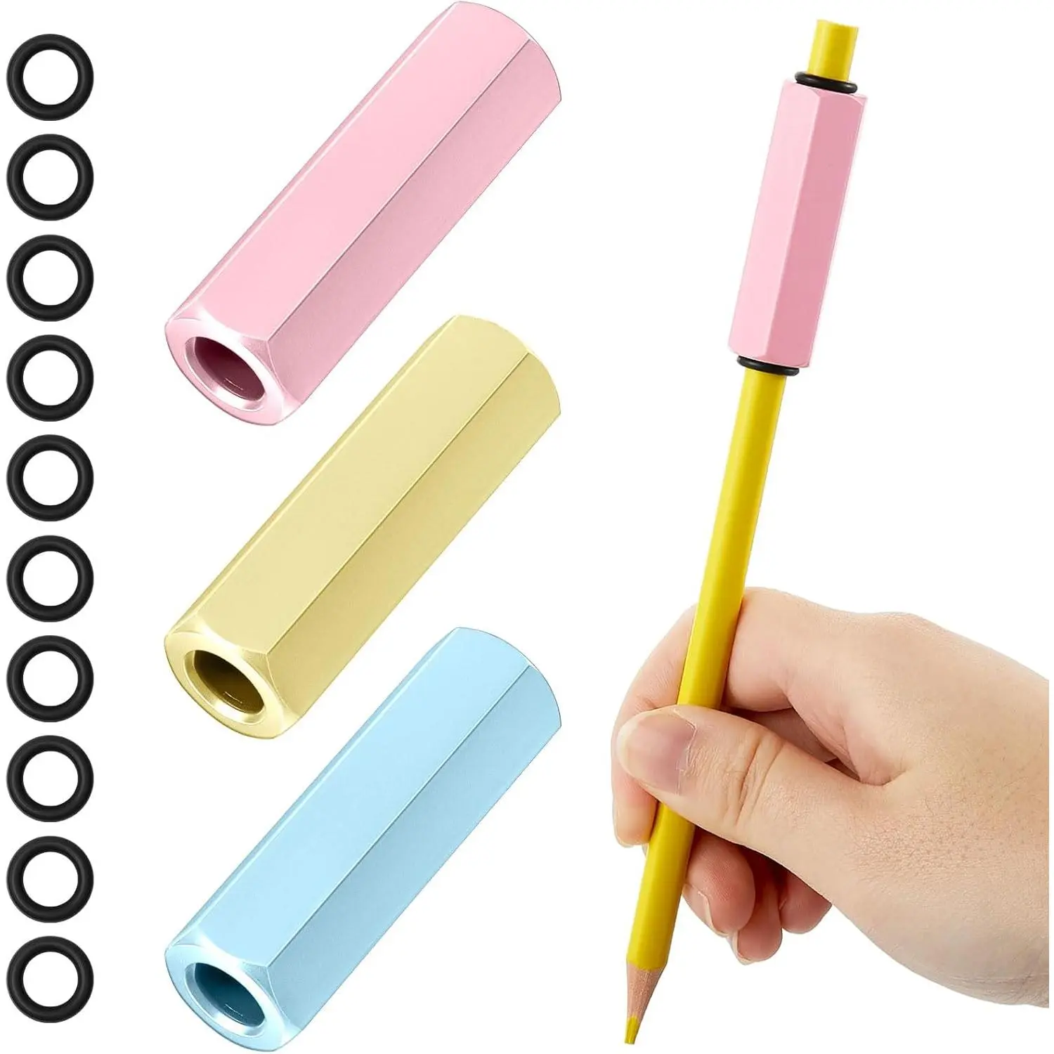 3 Pack Colorful Pencil Weights Kit Metal Pencil Weights Handwriting Aid Weighted Pencil Holder for Handwriting Autism Learning Materials