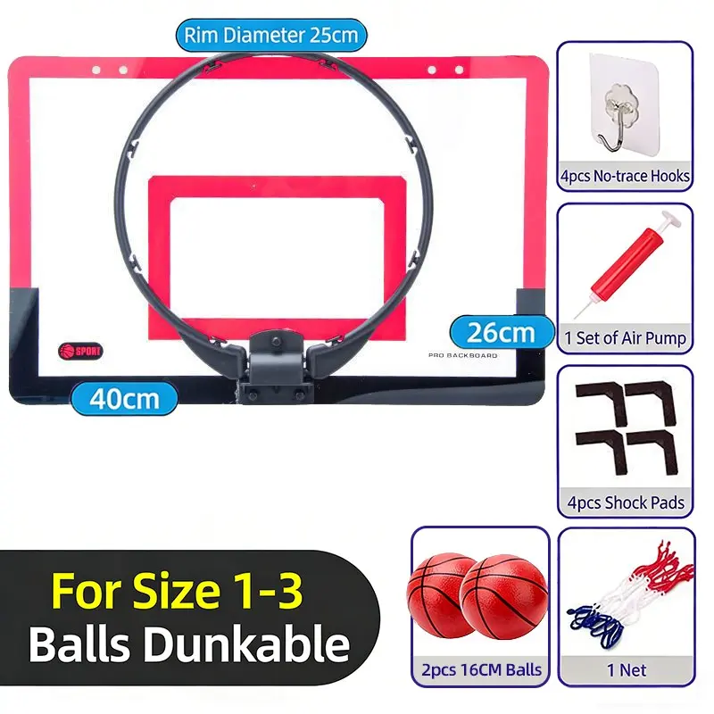 Indoor Basketball Hoop for Kids, Office Door Basketball Hoop, Mini Basket for Teens and Adults, Includes 2-3 Balls, Perfect for Room Doors