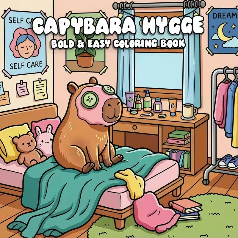 29 Sheets Capybara Coloring Book, Cozy And Comfortable Nordic Style Coloring Pages, Featuring Heartwarming Scenes And Adorable Capybara Moments to Help You Relax And Relieve Stress, Suitable for Adults And Teens