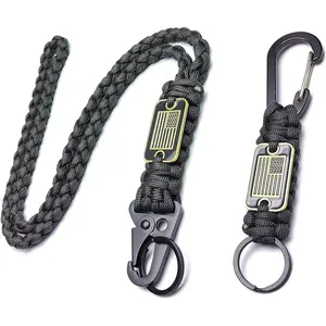 Lanyard Keychain with USA Flag Parachute Rope Necklace Keychains for Outdoor Activities Keys Whistle