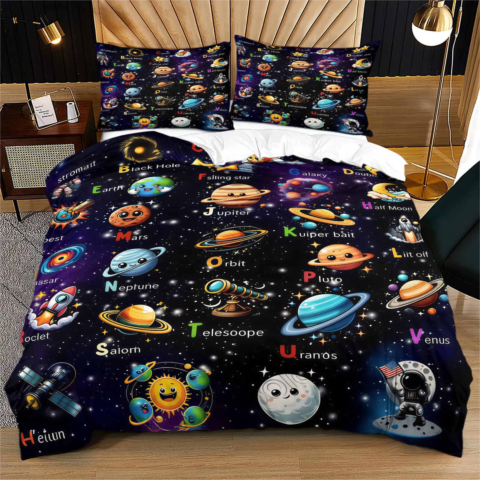 Cosmic Planet Space Theme Duvet Cover Set, Soft And Comfortable Printed Bedding Set, Including 1 Duvet Cover And 1 Or 2 Pillowcases (Not Including Fillers), Suitable For Teenagers And Adults, Bedroom, Apartment, Guest Room, Dormitory Scene