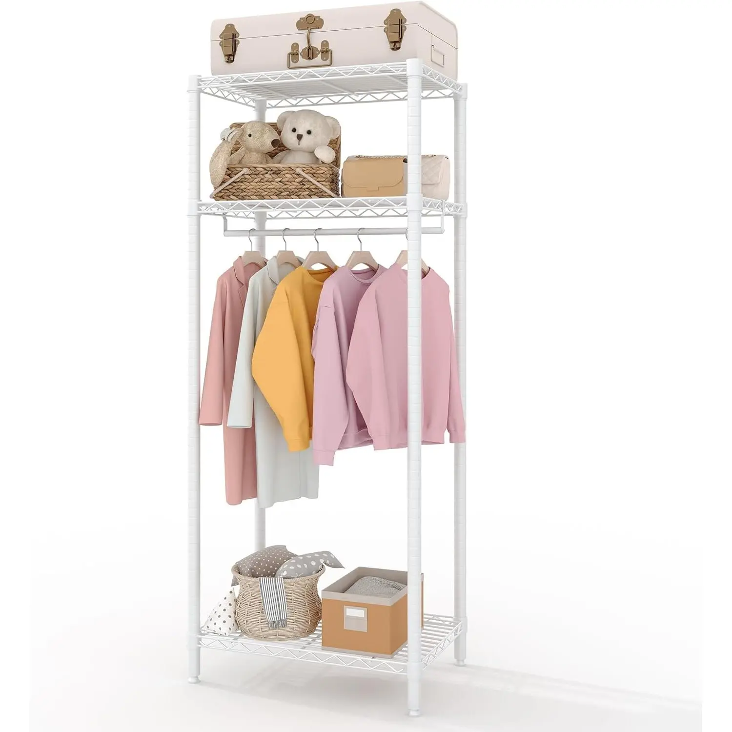 Heavy-Duty Metal Clothing Storage Drying Rack - 3-Tier Freestanding Hangable Closet Organizer with Adjustable Shelves, Portable Wardrobe for Small Space/Corner Bedroom, 684 LBS Max Load, 70.8" H x 23.6" W x 15.7" D