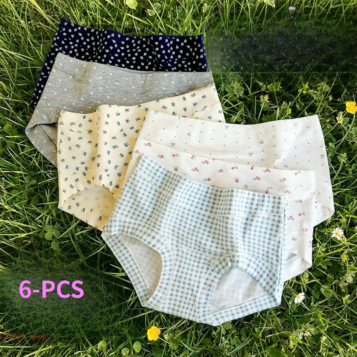 6/3-Pack Fresh Print Cotton PantiesWomen's Casual Cotton Underwear, Plaid & Ditsy Print Briefs for Daily Use & Loungewear, Soft Mid-Rise Briefs for Everyday Wear & Office campingessentials