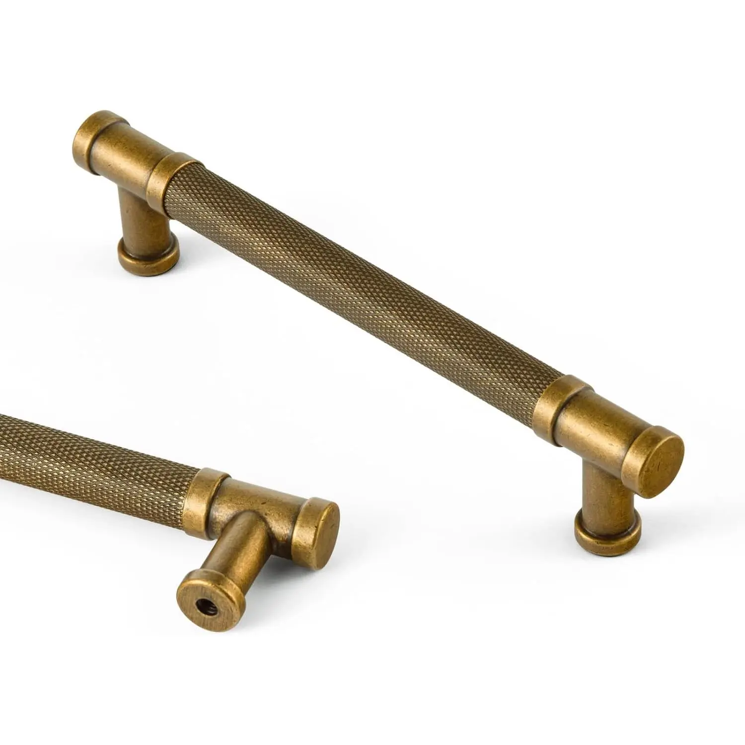 6 Pack Antique Brass Knurled Cabinet Pulls Drawer Handles, 5.04" c-c  Brass Bar Drawer Pulls Knurled Dresser Handles Kitchen Cabinet Hardware