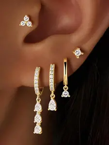Gold Dangle Earrings Set for Women, Hypoallergenic 14K Real Gold Plated Drop Dangling Earrings Stack Dainty CZ hoop Earring Flat Back Stud Cartilage Earring Jewelry Gifts for Women