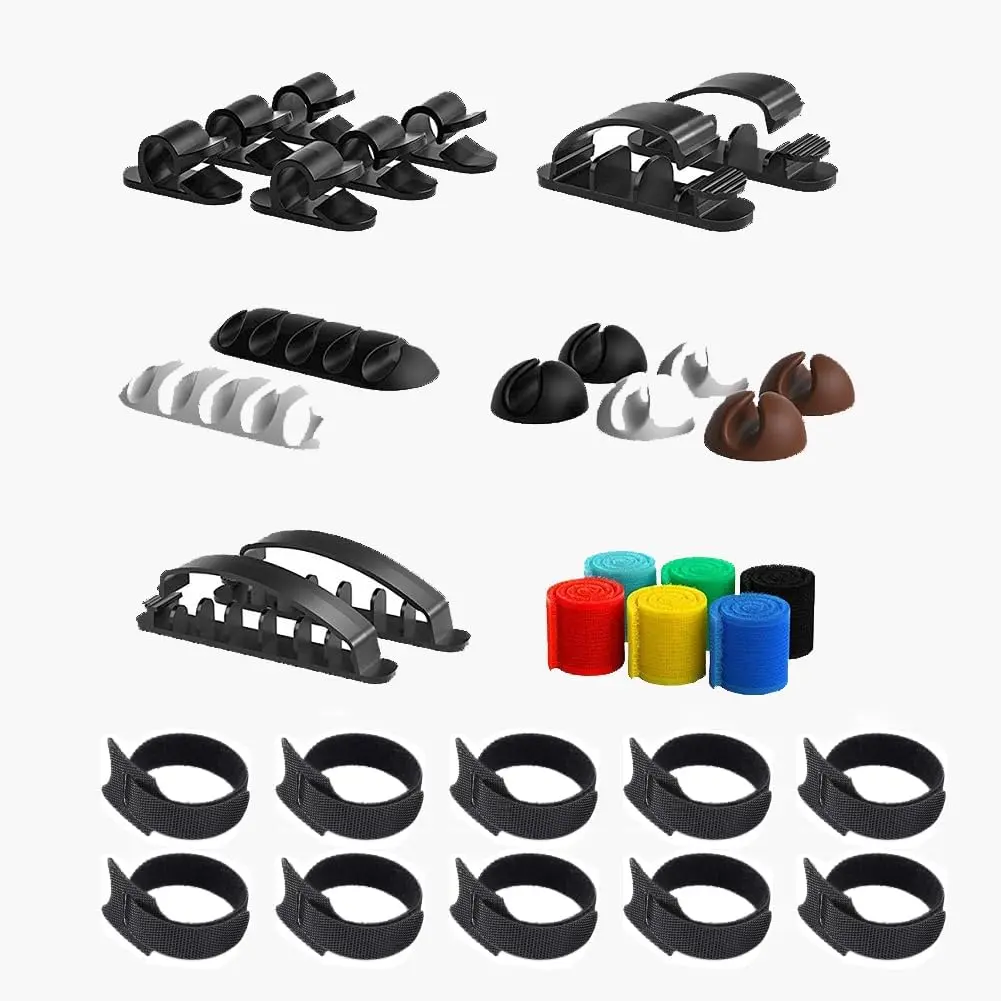 34-Count Cord Management Organizer Kit - Adjustable Cord Tidy Set with Self-Stick Self-Adhesive Clips for Home Offices, TVs/Desks