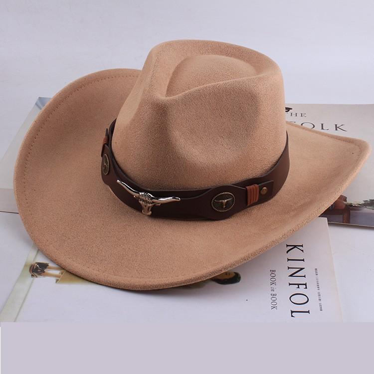 Jazz hat European and American fashion imitation leather velvet imitation wool felt hat neutral versatile top hat men's and women's cowboy hats big edge