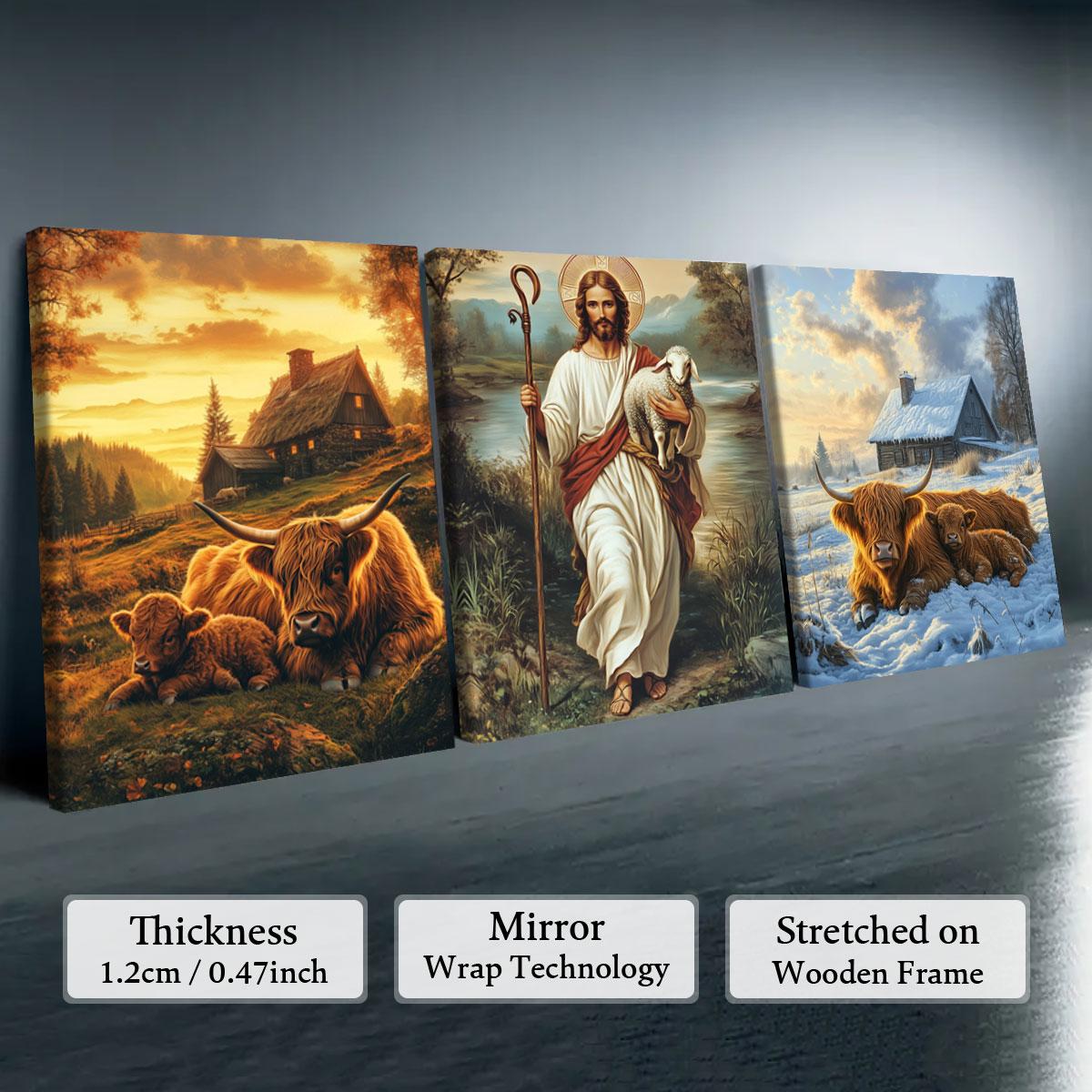 Highland Cow Pattern Canvas Framed Painting, 3 Counts Modern Wall Art Painting, Wall Art Decor for Home Interior Living Room Bedroom Office, Ornaments, Indoor Decoration #TOP PICKS