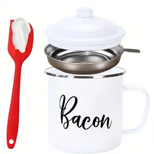 Bacon Grease Strainer Kitchen Organizer - 2-in-1 Kitchen Sieve with Filter, Lid, Silicone Foldable Handle, Mesh & Water  for Pasta, Microwave Use 304 stainless steel integrate grinder solid color storage refrigerator Extra Large Reusable Brew Bags
