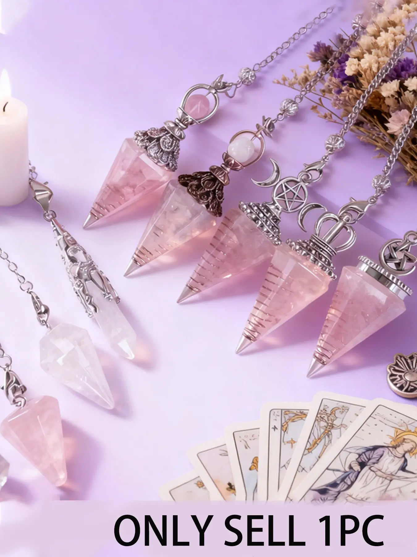 1PC Rose Quartz Pendulum Pendant, Crystal for Romance and Love, Promotes Harmony, Halloween Party Souvenir, Witch Divination Tool, Valentine's Gift