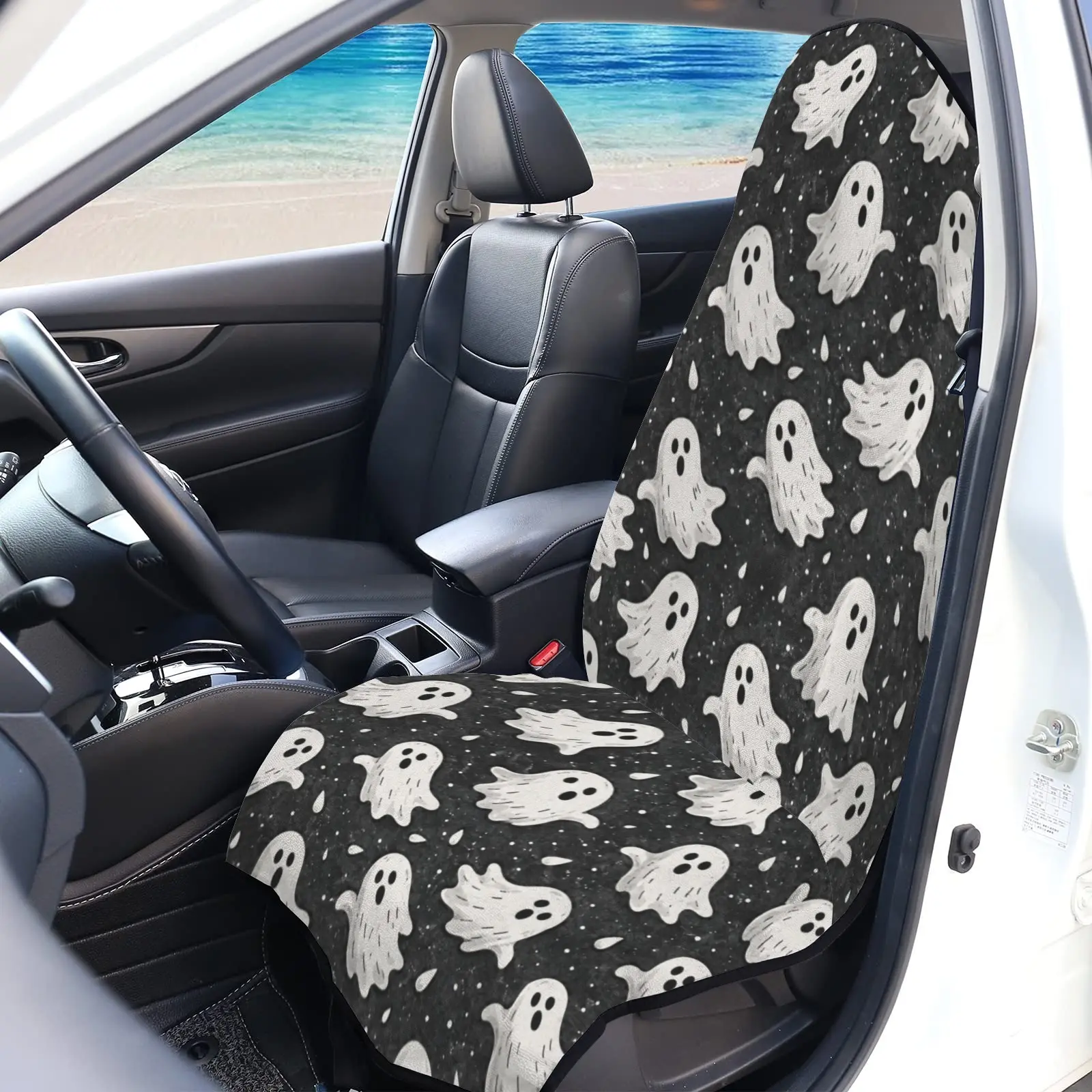 Vintage Ghost Car Seat Cover,Halloween Car Seat Sweat Towel, Quick Dry Terry Cloth Shields Car Seats From Sweat, Lake Sand & Pool Water, Simple Monochrome Spooky Print for Gym, Hiking, Beach, Universal Fit Cars SUV Trucks Minimalist Auto Decor