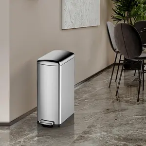 Slim Stainless Steel Kitchen Trash Can 8 Gallon – Space-Saving, Soft-Close Lid, Step Pedal, Removable Inner Bucket, Fingerprint-Resistant – Rectangular Garbage Bin for Bathroom, Office, Home
