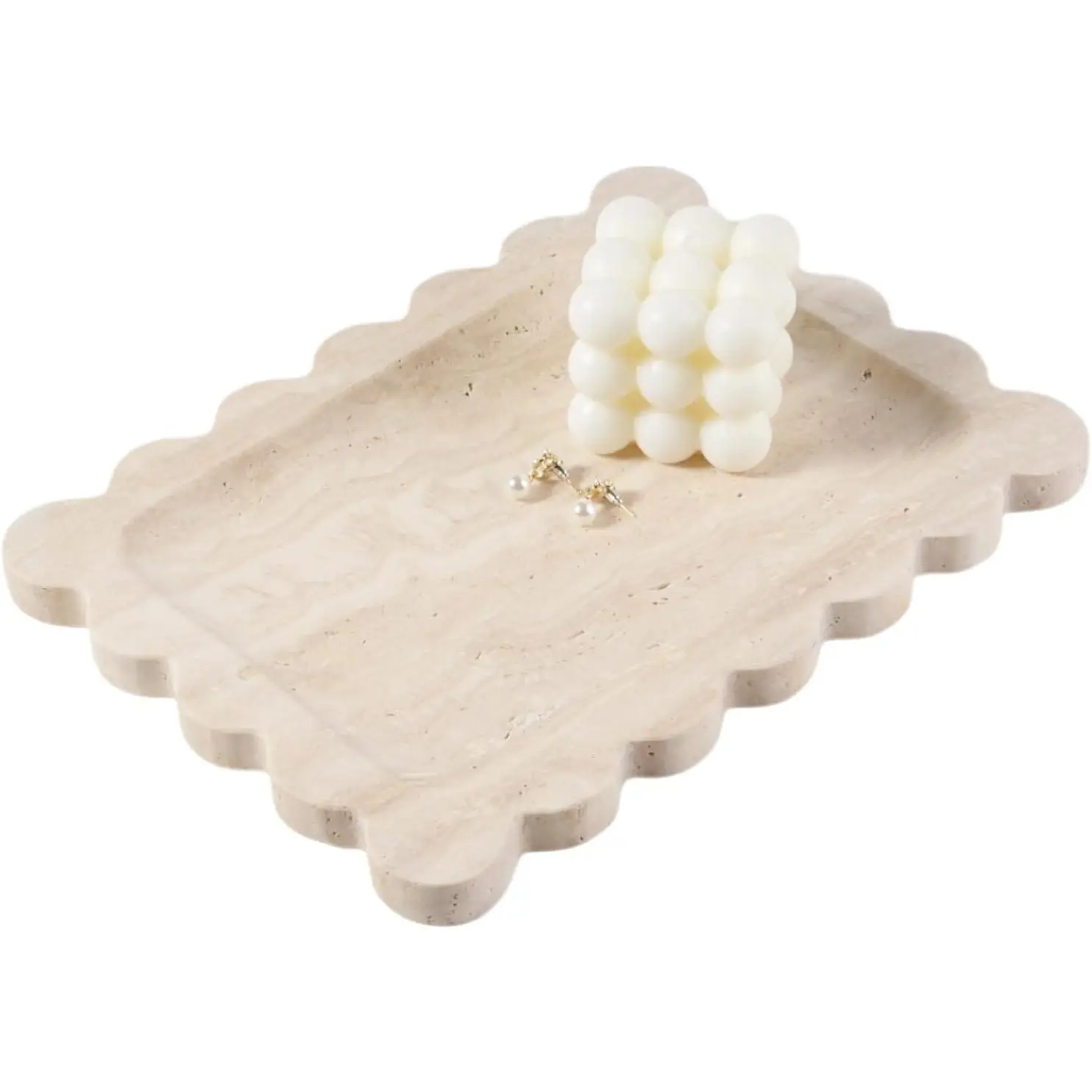 Scalloped Marble Tray, 11"x8" Natural Marble Vanity Tray for Countertop Bathroom Kitchen Dresser, Natural Stone Tray for Jewelry Perfume Home Decor, Decorative Catchall Trays