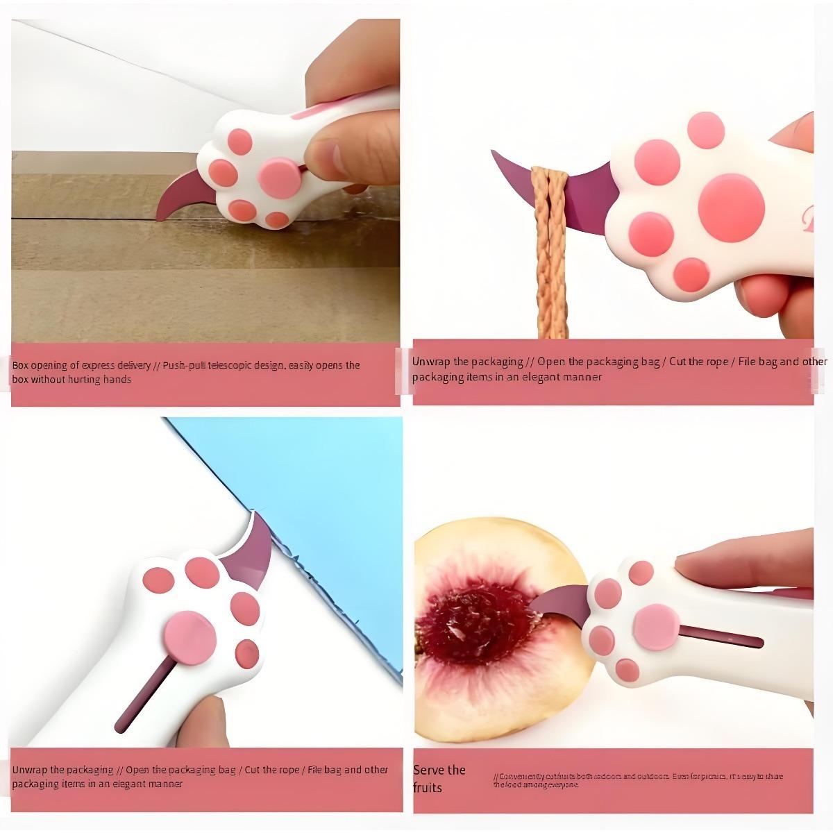 Cat Paw Box Cutter Retractable Utility Knife Cute Aesthetic Office School Supplies Gifts for Women Girls Pink Portable Safety Blade Craft Tool