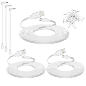 3-Pack 25 ft  USB Extension  Compatible with  Cam v4,  Cam Pan v3, Yi Cam, Nest Cam, Blink Mini  Camera, Long Flat Power Cord, White