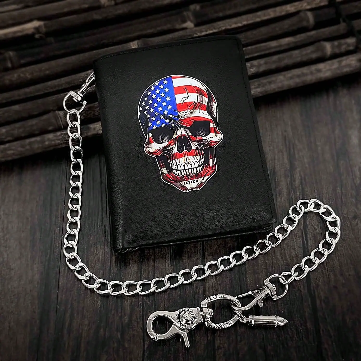Men's Punk Rock Biker Wallet Skull Leather Purse Money Wallet With Chain