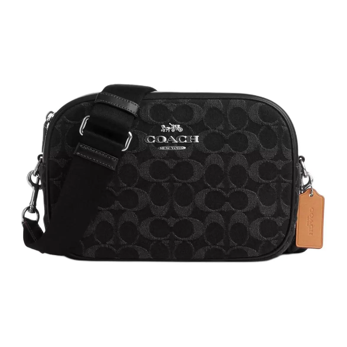 COACH Jamie 24 Zip-Top Denim-and-Leather Camera Bag, Medium, Women's Crossbody Shoulder Bag, Black