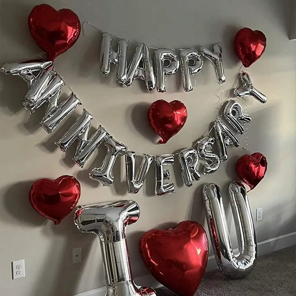 25 Piece Happy Anniversary Balloon Banner Set, Perfect for Valentine's Day, Anniversaries, Romantic Home Decorations