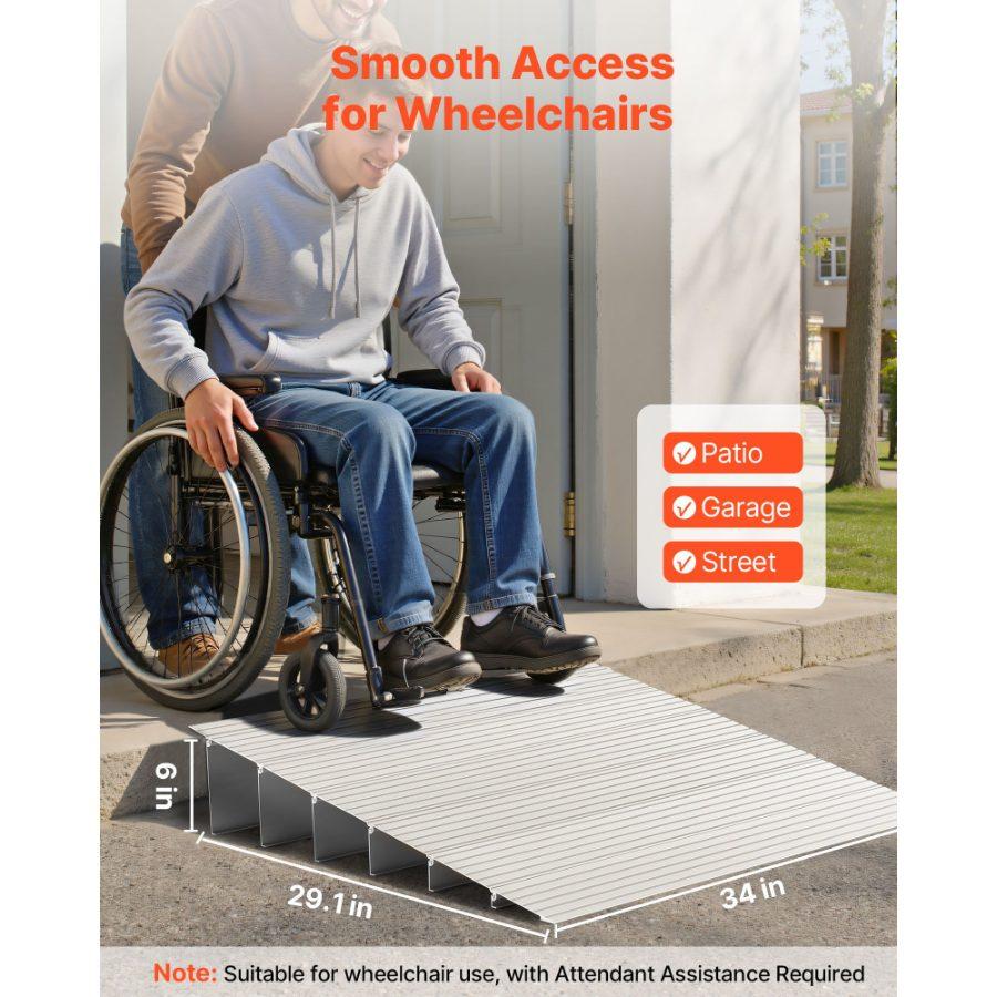 VEVOR Door Threshold Ramp, 6 inch Rise, Aluminum Alloy Threshold Ramp ...