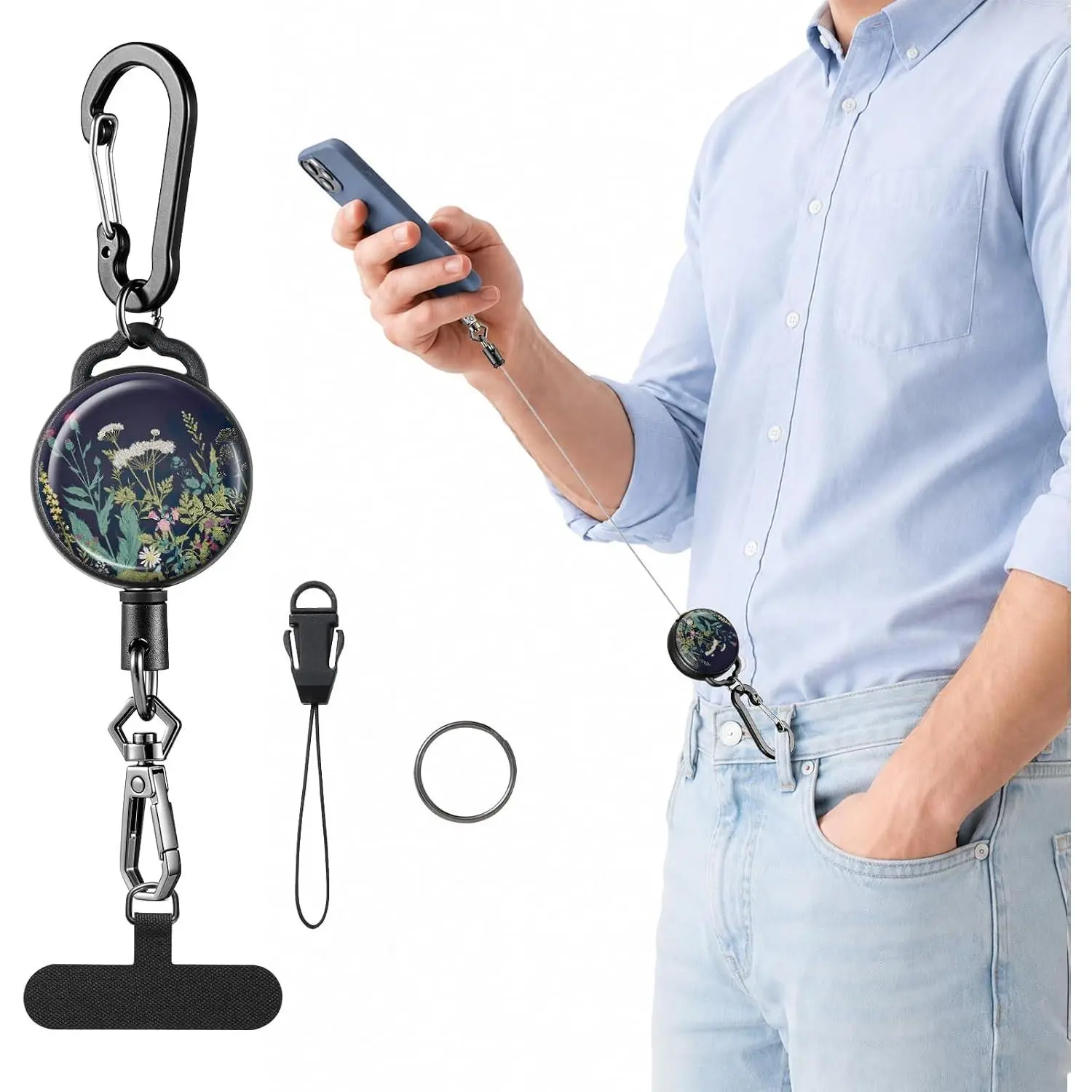 Retractable Protective Mobile Phone Lanyard for Mobile Devices - Synthetic Material, Anti-Drop Steel Cord Accessory, Quick Release, Auto Retraction, Ideal for Outdoor Activities, Model 1