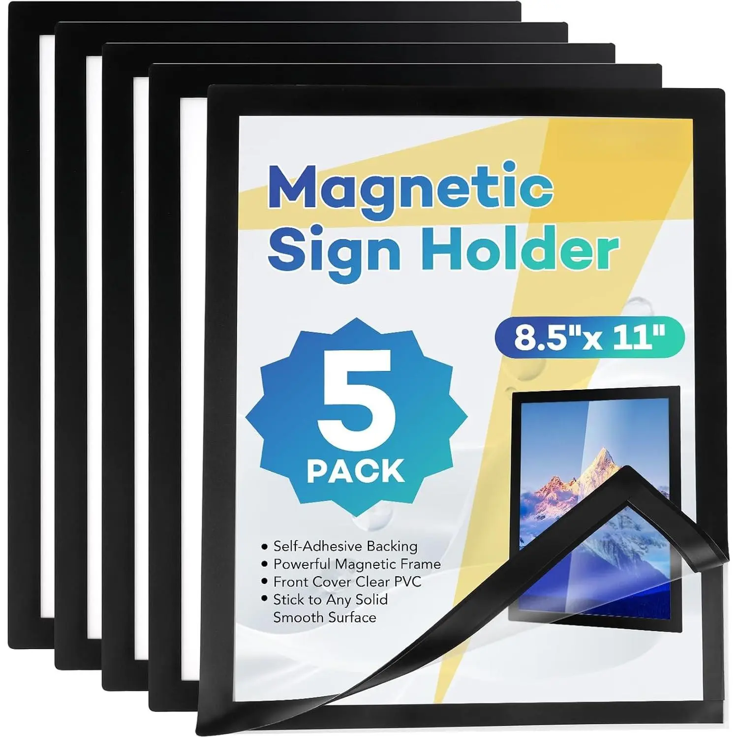 5 Pack  Sign Holder 8.5 x 11, Self-Adhesive  Wall Mount Sign Holder,  Document Holder for Wall Window Office Poster Store