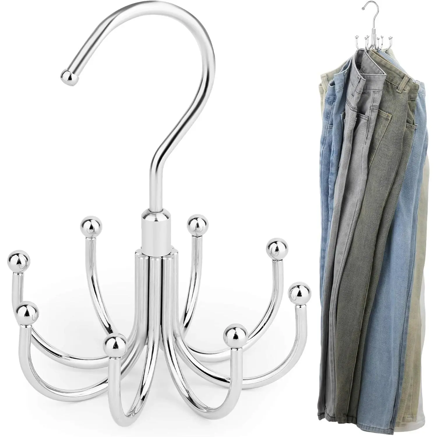 Jean Hangers Jeans Organizer for Closet, Rotatable Sturdy 8 Hooks Jean Holder, Metal Space Saving Closet Organizers and Storage,