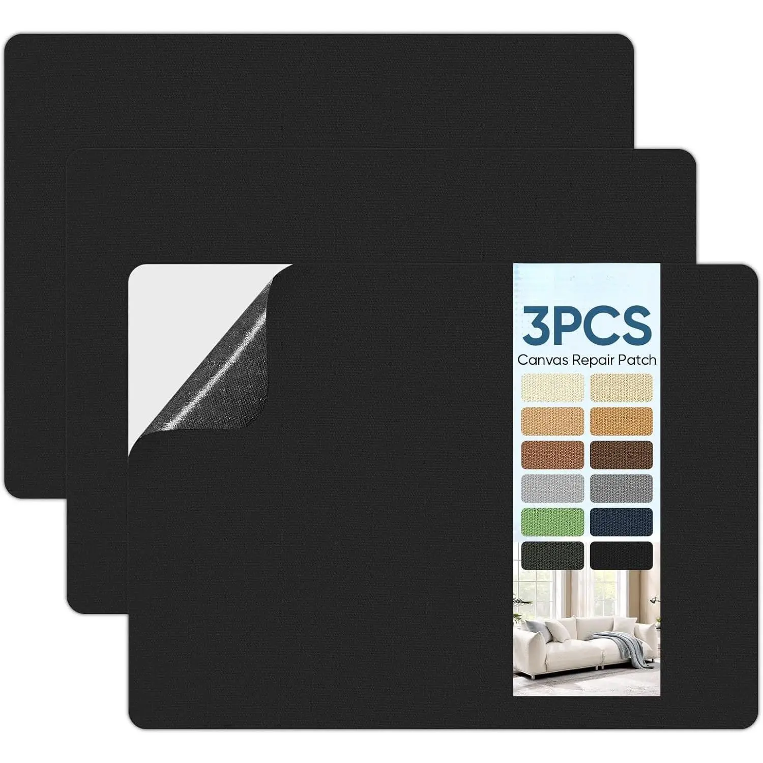 Canvas Repair Patch, Self Adhesive Fabric Patch for Tent,Boat Cover,Canopy,Umbrella,Furniture Cover,Awning,Luggage,Couch.(8.3″ x 11″-Black)