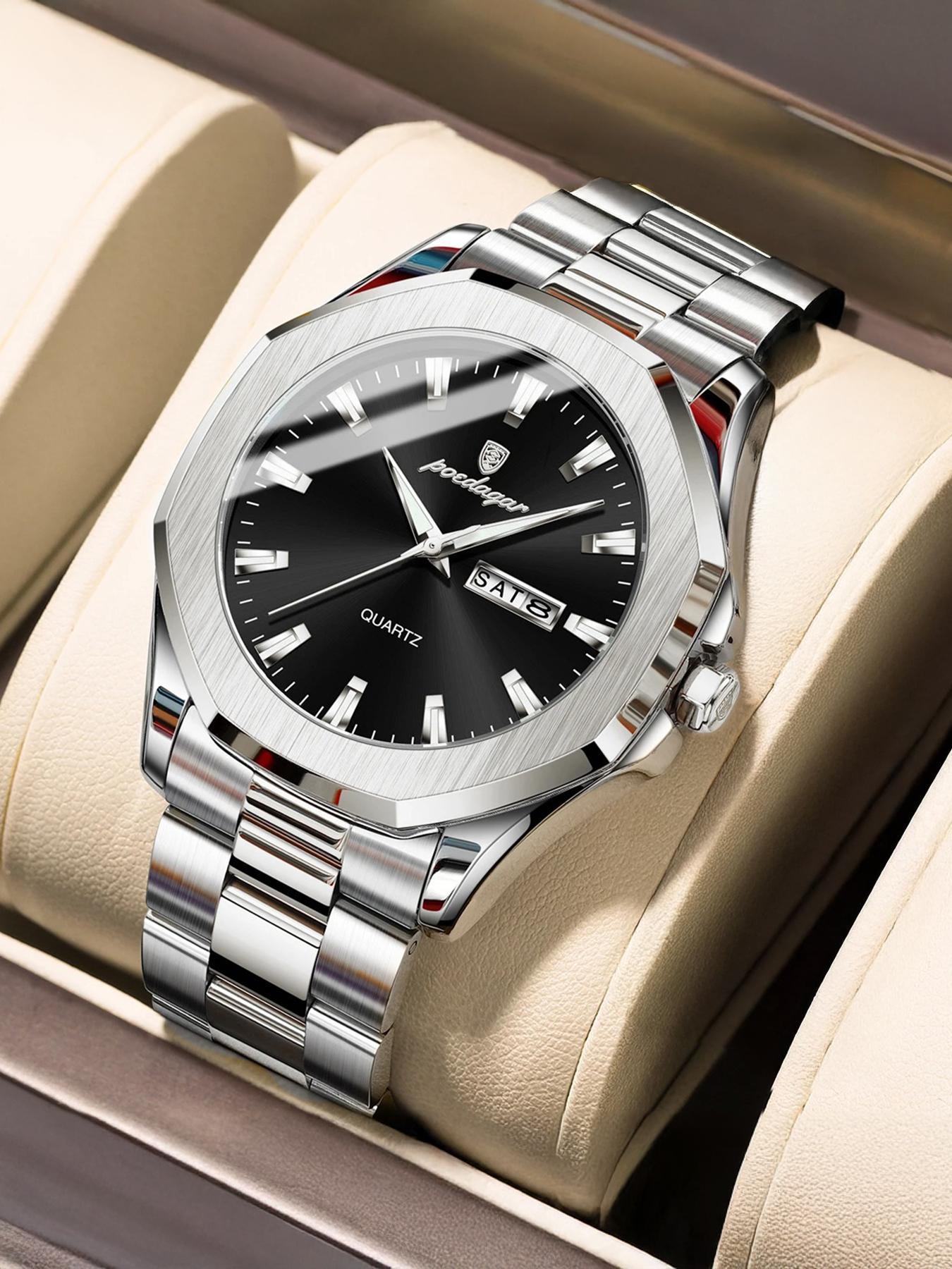 Men's Business Fashion Round Dial Analog Quartz Watch, Fashion Watch with Date & Luminous Hands, Trendy Watch for Daily Life, Business Fashion Watches