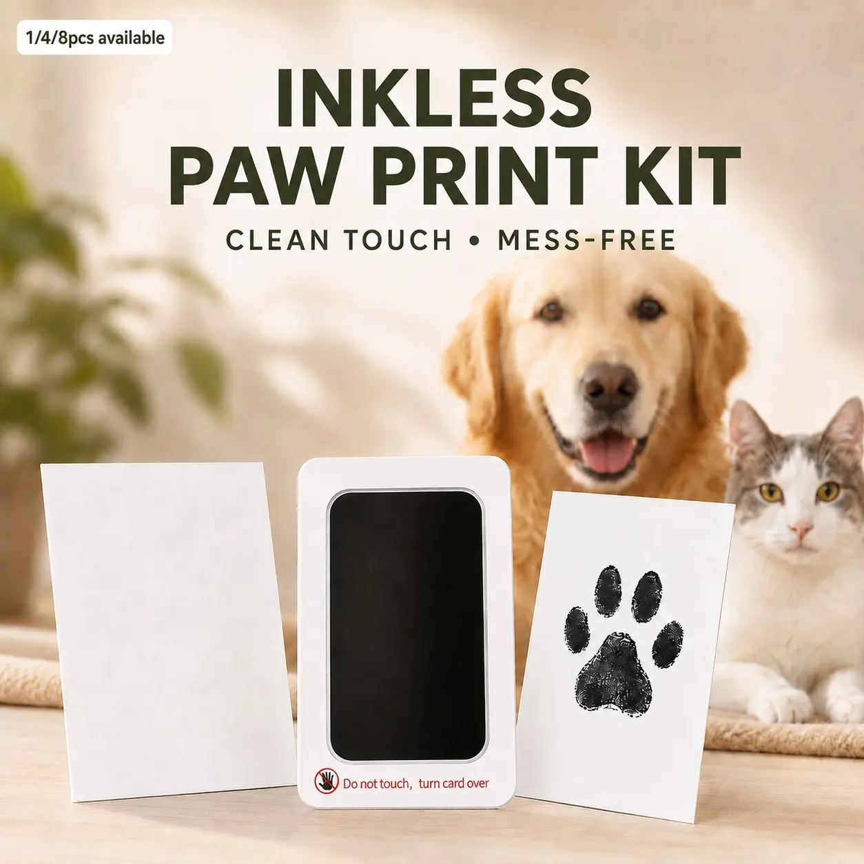 Paw Print Stamp, 1/4/8 Counts Footprint Stamp Pad with 1 Ink Pad & 2 Imprint Cards, Handprint and Footprint Stamp Gifts for Baby Shower