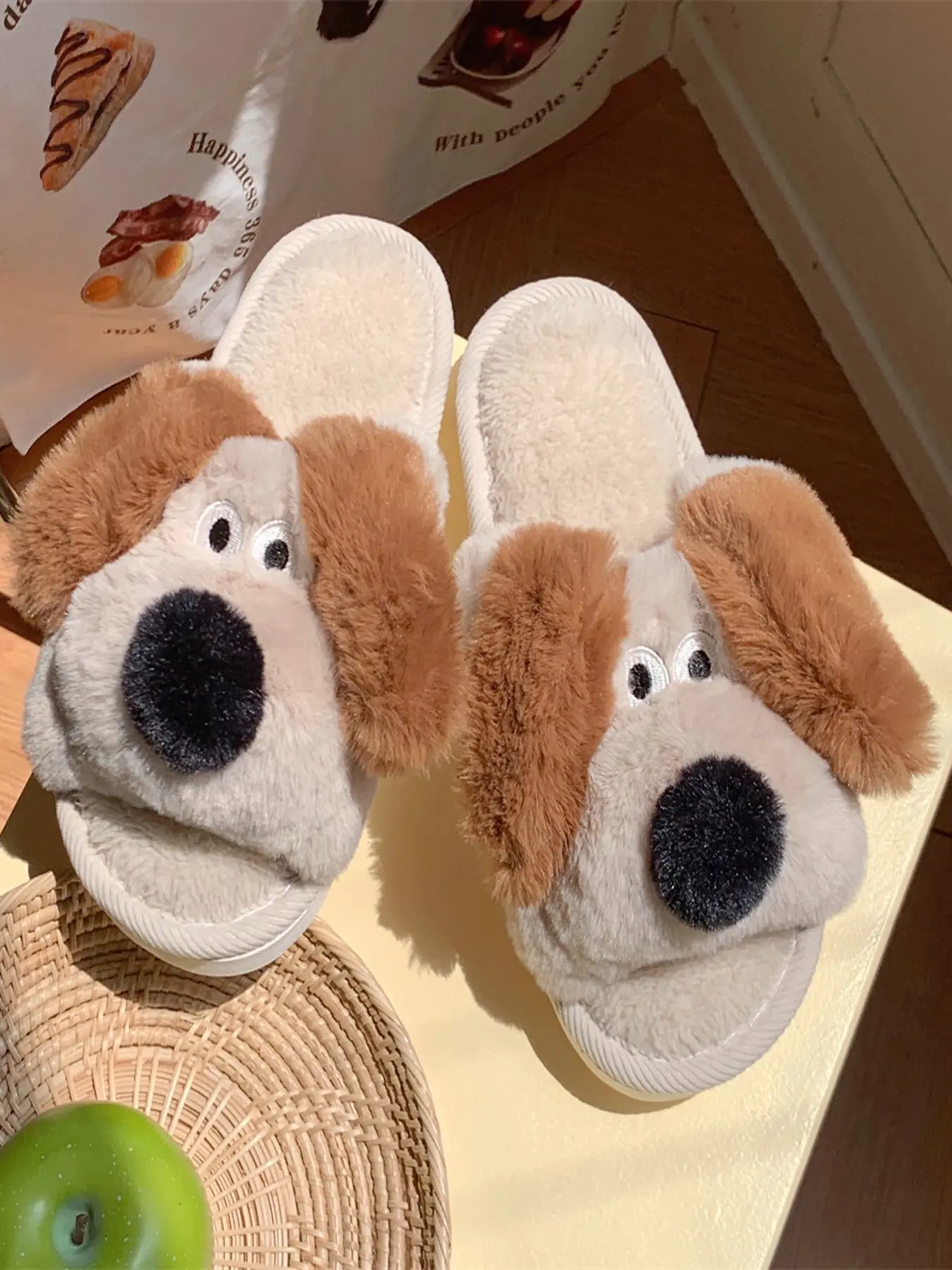 New Cute Large Nose Puppy Plush Slippers, Couple Indoor Home Warm Open-Toe Cotton Slippers, Unisex Soft Comfortable Footwear
