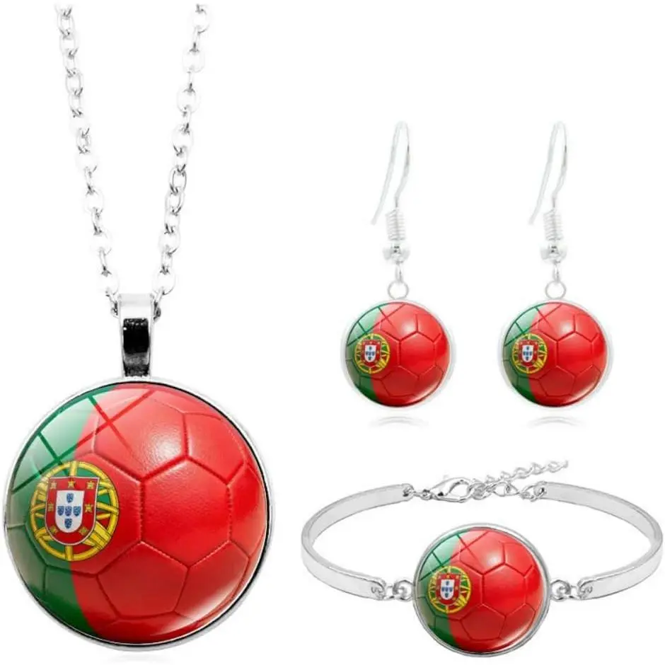 Flag Soccer Ball  Set for Women Men International Soccer Necklace Earrings Bracelet Set Football Match  Fan  Accessory