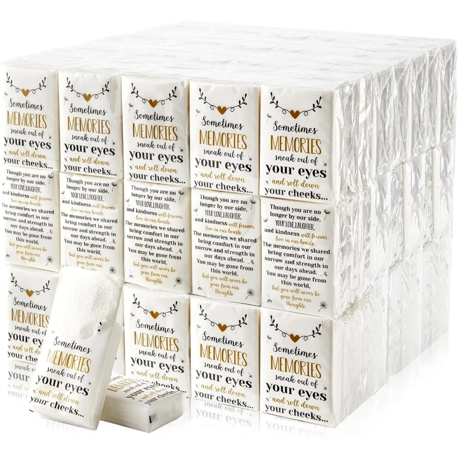 120 Pack Funeral Facial Tissues Keepsakes Memorial Pocket Tissues Inspirational Poem 3 Ply Mini Travel Size Tissue Individual Packs Funeral Favors for Guests Relatives Family Friends Memorial Gift