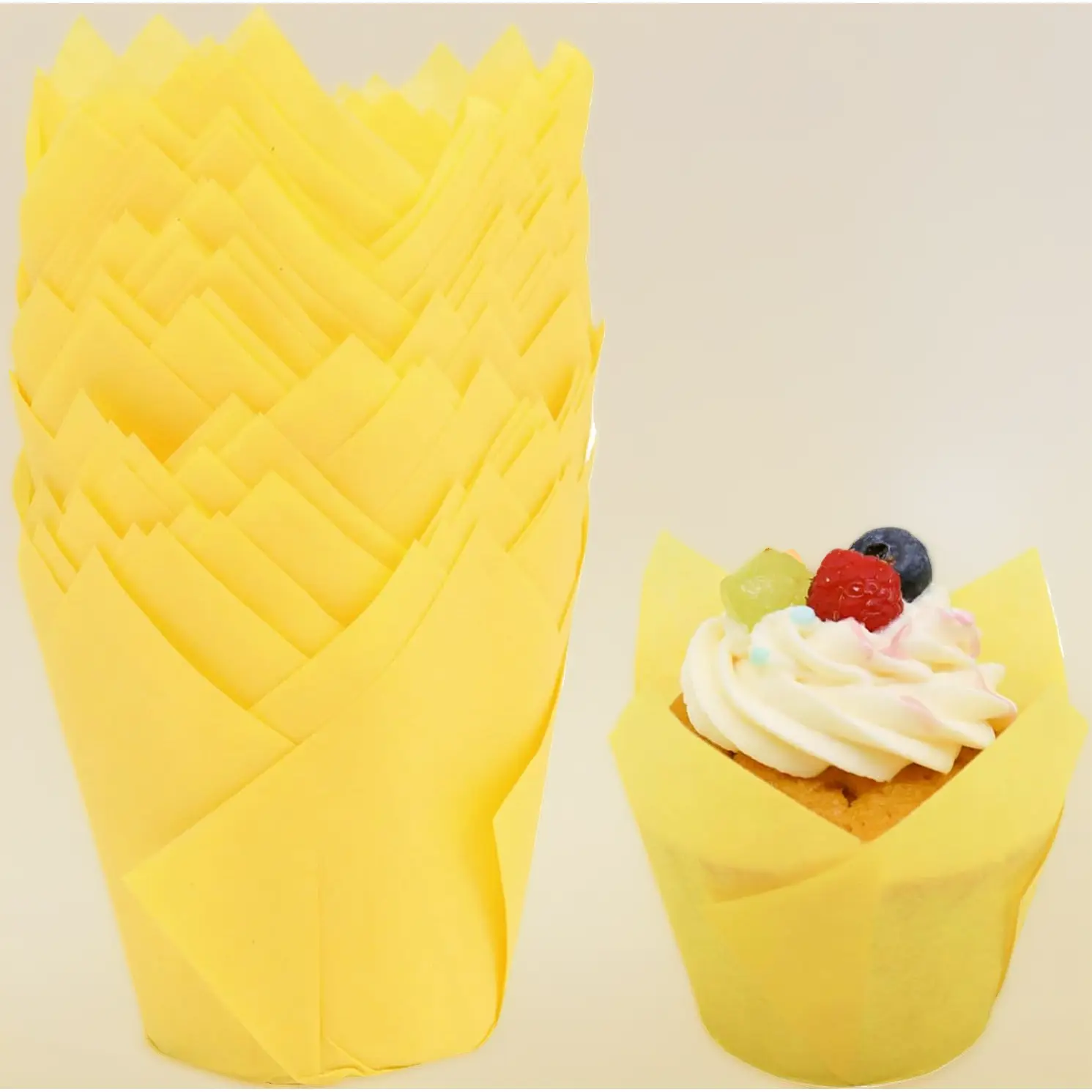 150 Pcs Yellow Tulip Cupcake Liners Greaseproof Cupcake Wrappers Standard Muffin Cups Cupcakes Papers for Party Wedding Paper Muffin Liners for Baking