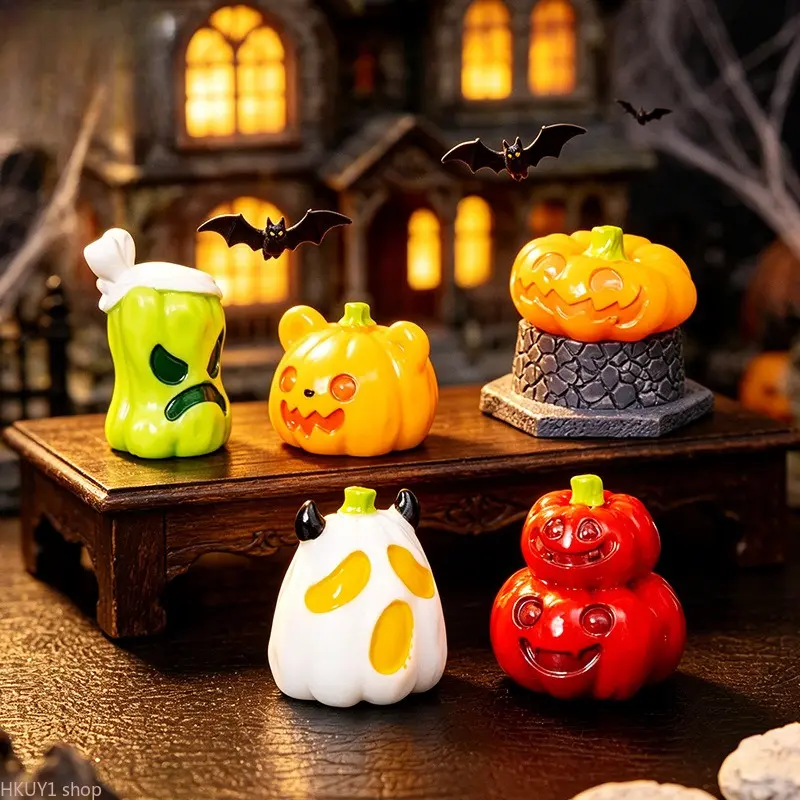 Cartoon Style Resin Synthetic Halloween Mini Pumpkin Figurines Variety Set - Multiple Miniature DIY Bag Accessory, Tabletop Micro Landscape Ornament, Holiday Atmosphere Home Decor Gift for Collectors, Desktop