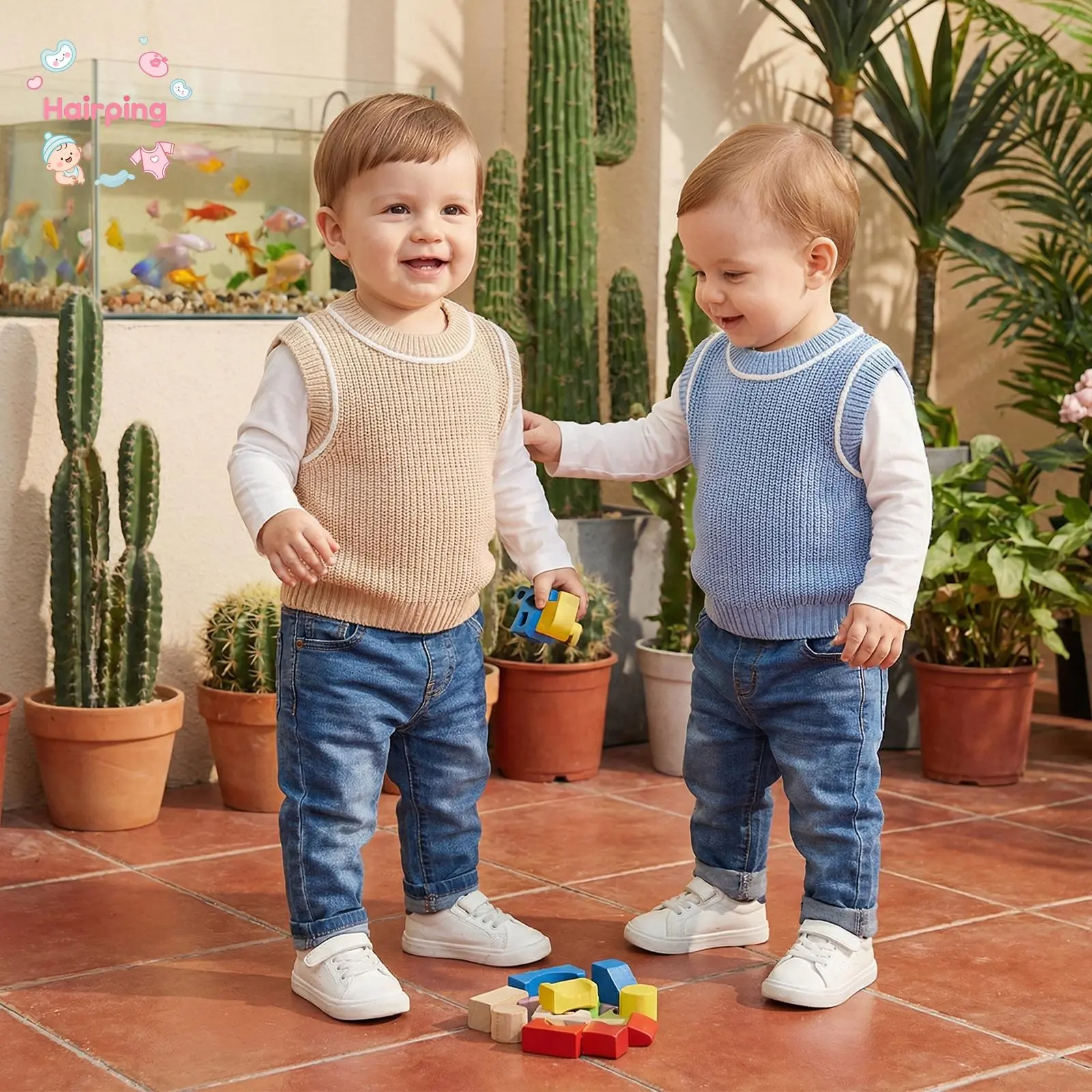 Toddler Boys Girls Knitted Vest Adorable Contrast Color Sleeveless Crew Neck Sweater for All Season Wear