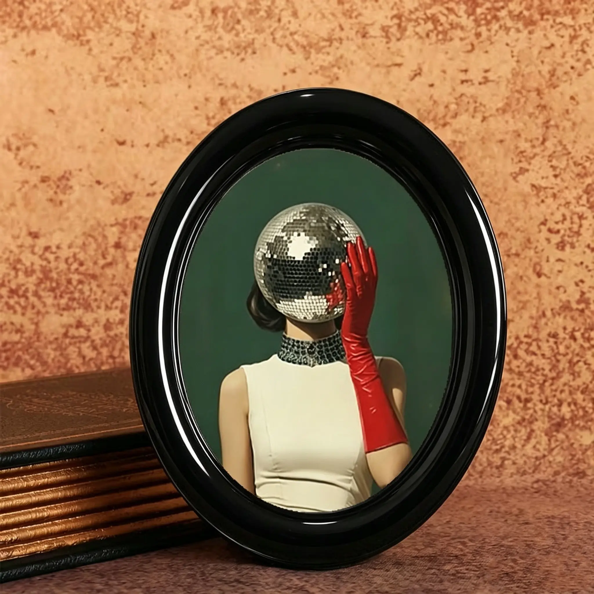 Vintage Disco Ball Portrait Wall Art, Oval Frame, wood framed, Luxury Home Decor, Decorative Artwork, Halloween Christmas Thanksgiving Decoration, Room Office Wall Art